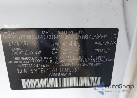 2020 Hyundai Sonata Sel from USA, damaged, VIN 5NPEL4JA1LH060064